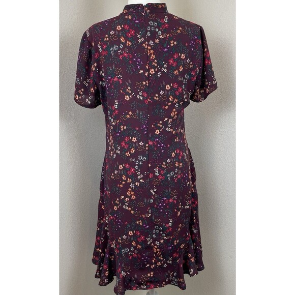 Ce Ce Mini Dress Short Sleeve Mock Neck Tie Burgundy Floral Teacher Career-8 - Picture 4 of 11